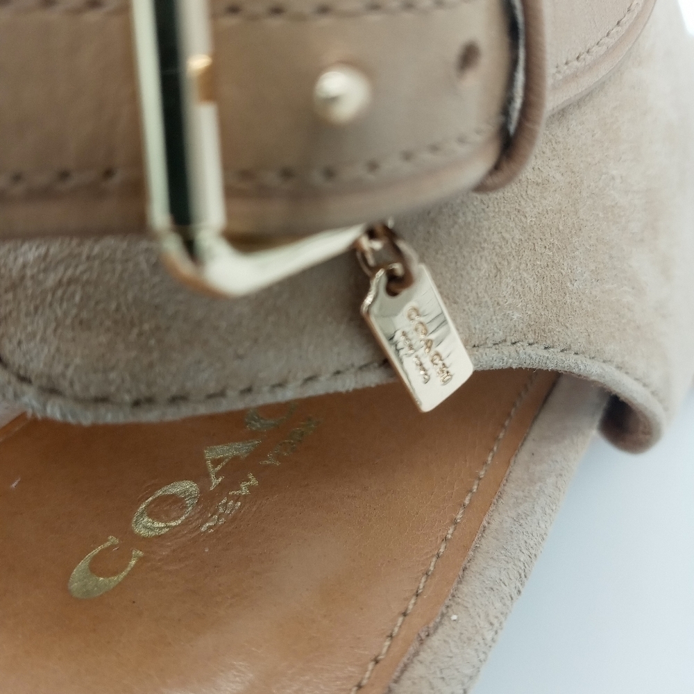 Coach Leather upper mule Stilettos Peep toe golden studded trim heel strap 9.5 - Picture 9 of 14